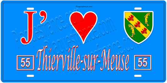 Plaque métal décorative, J' ❤️Thierville-sur-Meuse, Meuse, fond  mur bleu 55