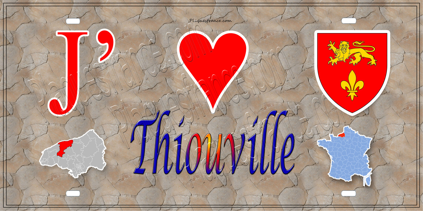 Plaque métal décorative 15X30 J' ❤️ Thiouville, Seine Maritime (76) antique carte