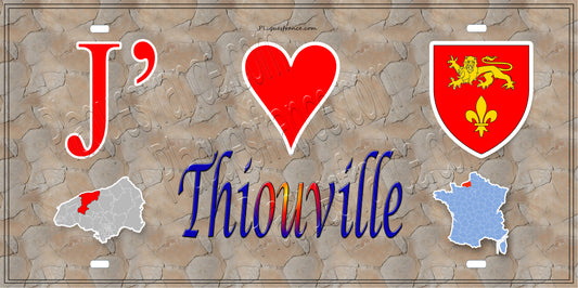 Plaque métal décorative 15X30 J' ❤️ Thiouville, Seine Maritime (76) antique carte