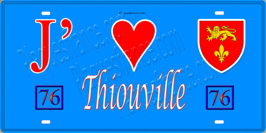 Plaque métal décorative 15X30 J' ❤️ Thiouville, Seine Maritime (76) bleu