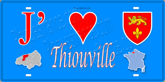 Plaque métal décorative 15X30 J' ❤️ Thiouville, Seine Maritime (76) bleu carte