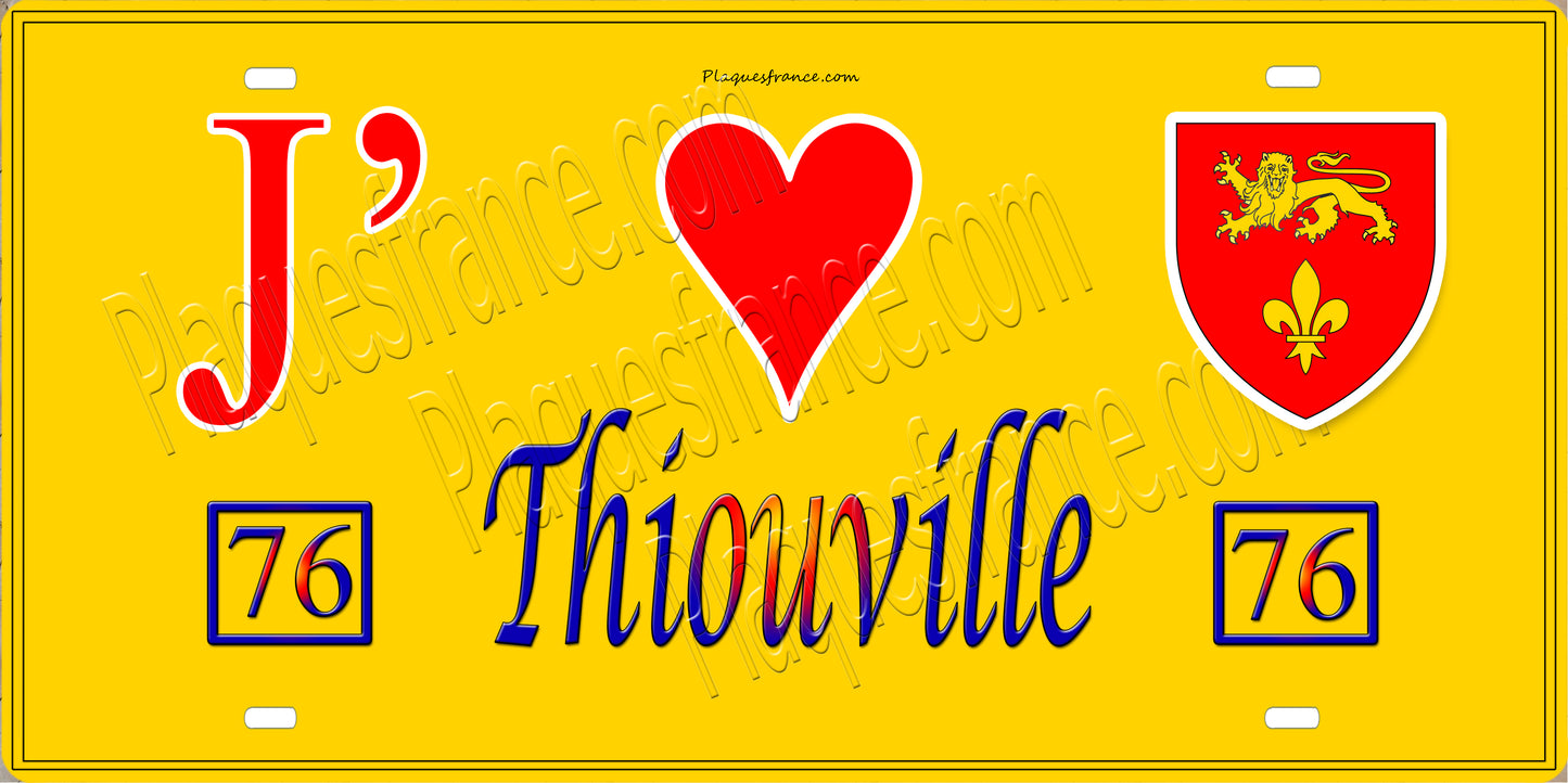 Plaque métal décorative 15X30 J' ❤️ Thiouville, Seine Maritime (76) jaune