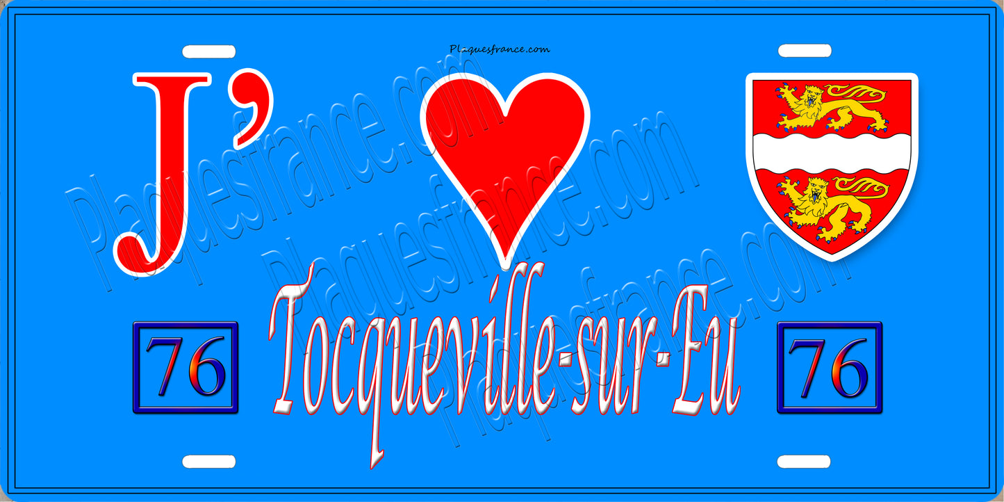 Plaque métal décorative 15x30 J' ❤️ Tocqueville-sur-Eu, Seine Maritime (76)