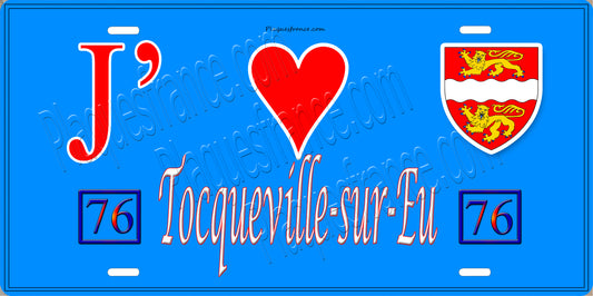Plaque métal décorative 15x30 J' ❤️ Tocqueville-sur-Eu, Seine Maritime (76)