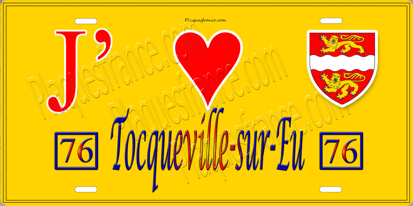 Plaque métal décorative 15x30 J' ❤️ Tocqueville-sur-Eu, Seine Maritime (76)