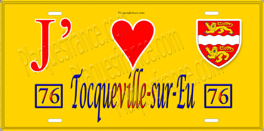 Plaque métal décorative 15x30 J' ❤️ Tocqueville-sur-Eu, Seine Maritime (76)