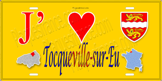 Plaque métal décorative 15x30 J' ❤️ Tocqueville-sur-Eu, Seine Maritime (76)