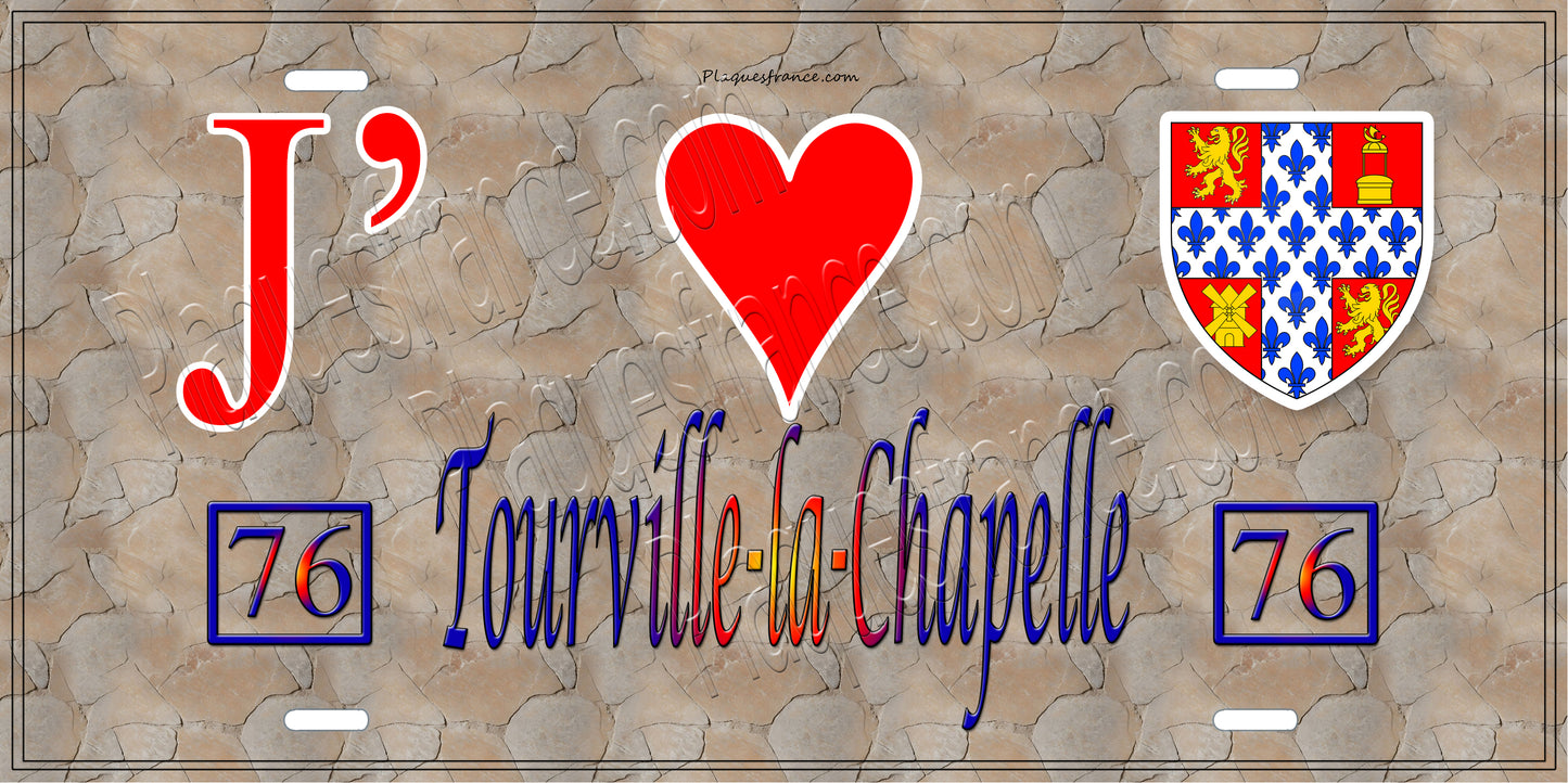 Plaque métal décorative  J' ❤️ Tourville-la-Chapelle, Seine Maritime (76) mur antique