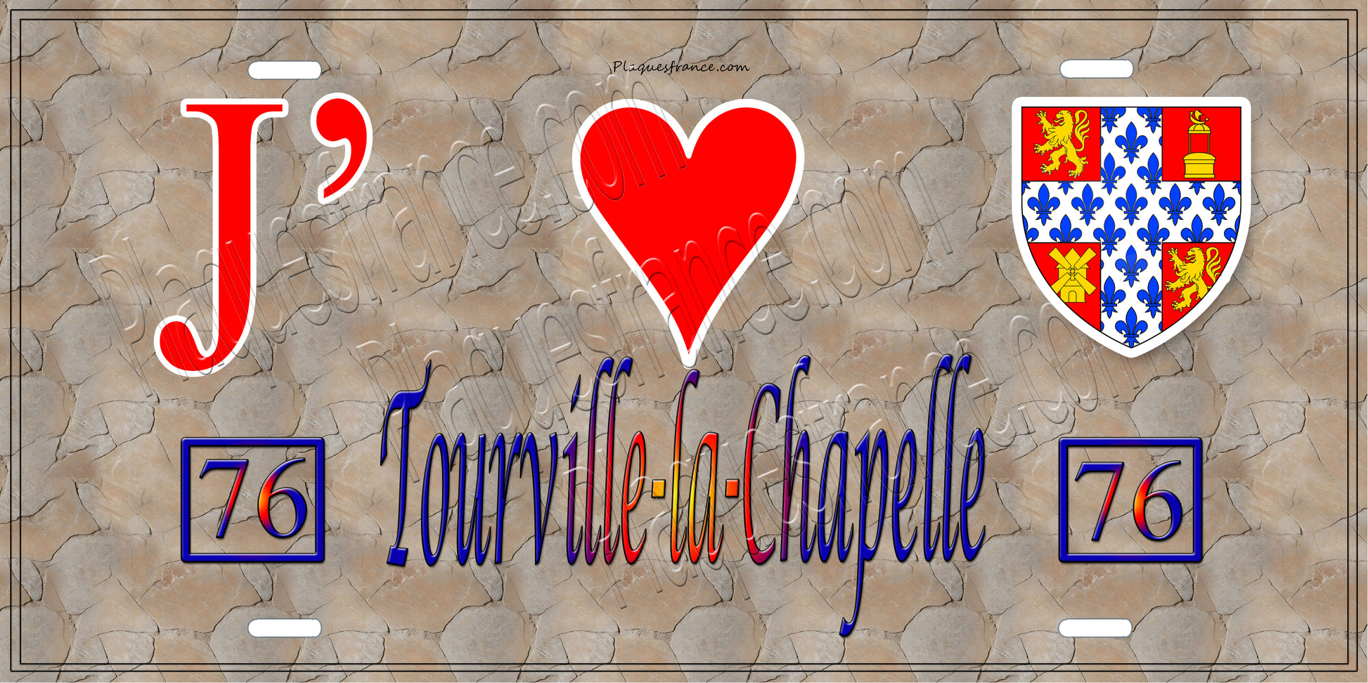 Plaque métal décorative  J' ❤️ Tourville-la-Chapelle, Seine Maritime (76) mur antique