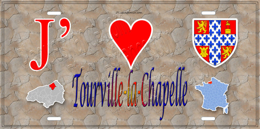 Plaque métal décorative  J' ❤️ Tourville-la-Chapelle, Seine Maritime (76) mur antique carte