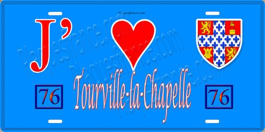 Plaque métal décorative  J' ❤️ Tourville-la-Chapelle, Seine Maritime (76) bleu