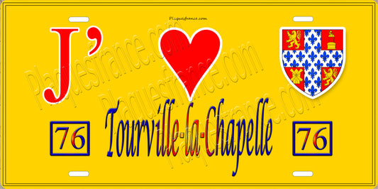 Plaque métal décorative  J' ❤️ Tourville-la-Chapelle, Seine Maritime (76) jaune