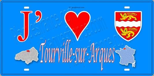 Plaque métal décorative 15x30 J' ❤️ Tourville-sur-Arques, Seine Maritime (76) (Copie) bleu carte