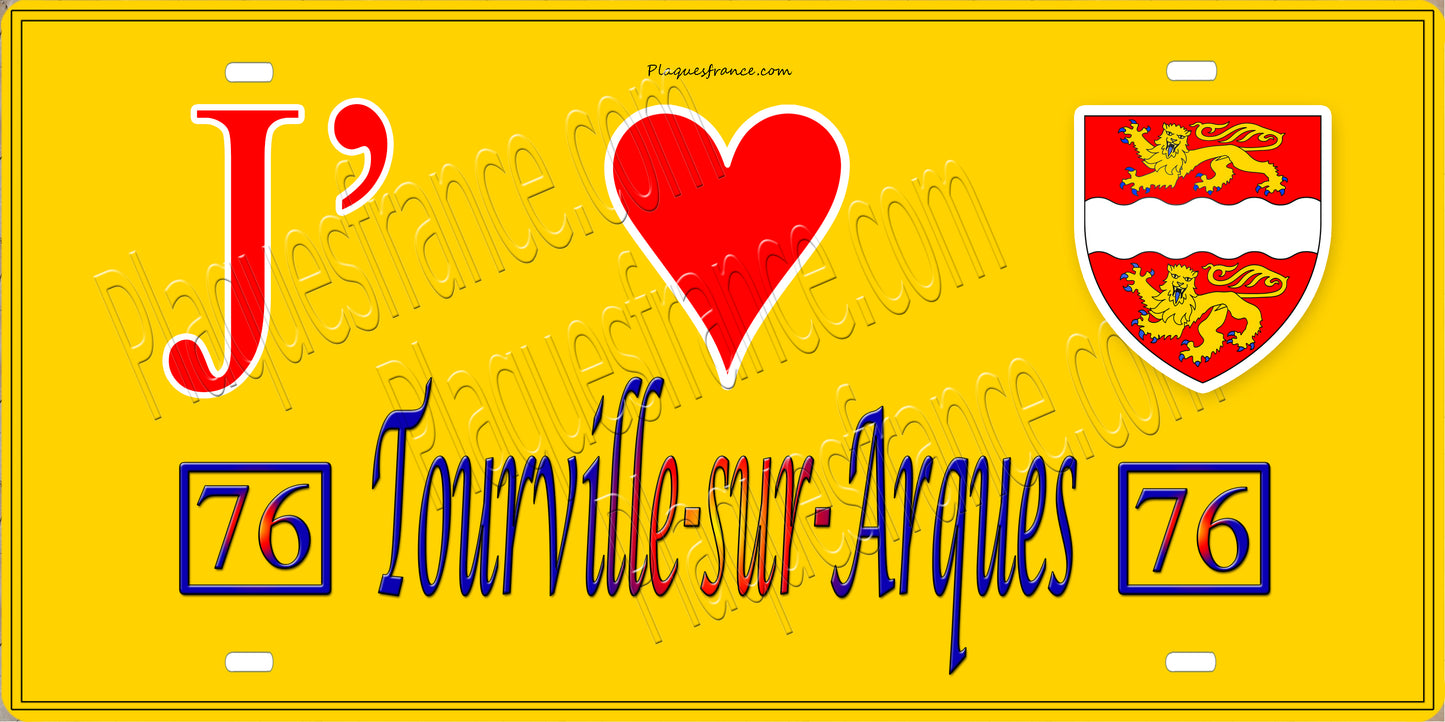 Plaque métal décorative 15x30 J' ❤️ Tourville-sur-Arques, Seine Maritime (76) jaune
