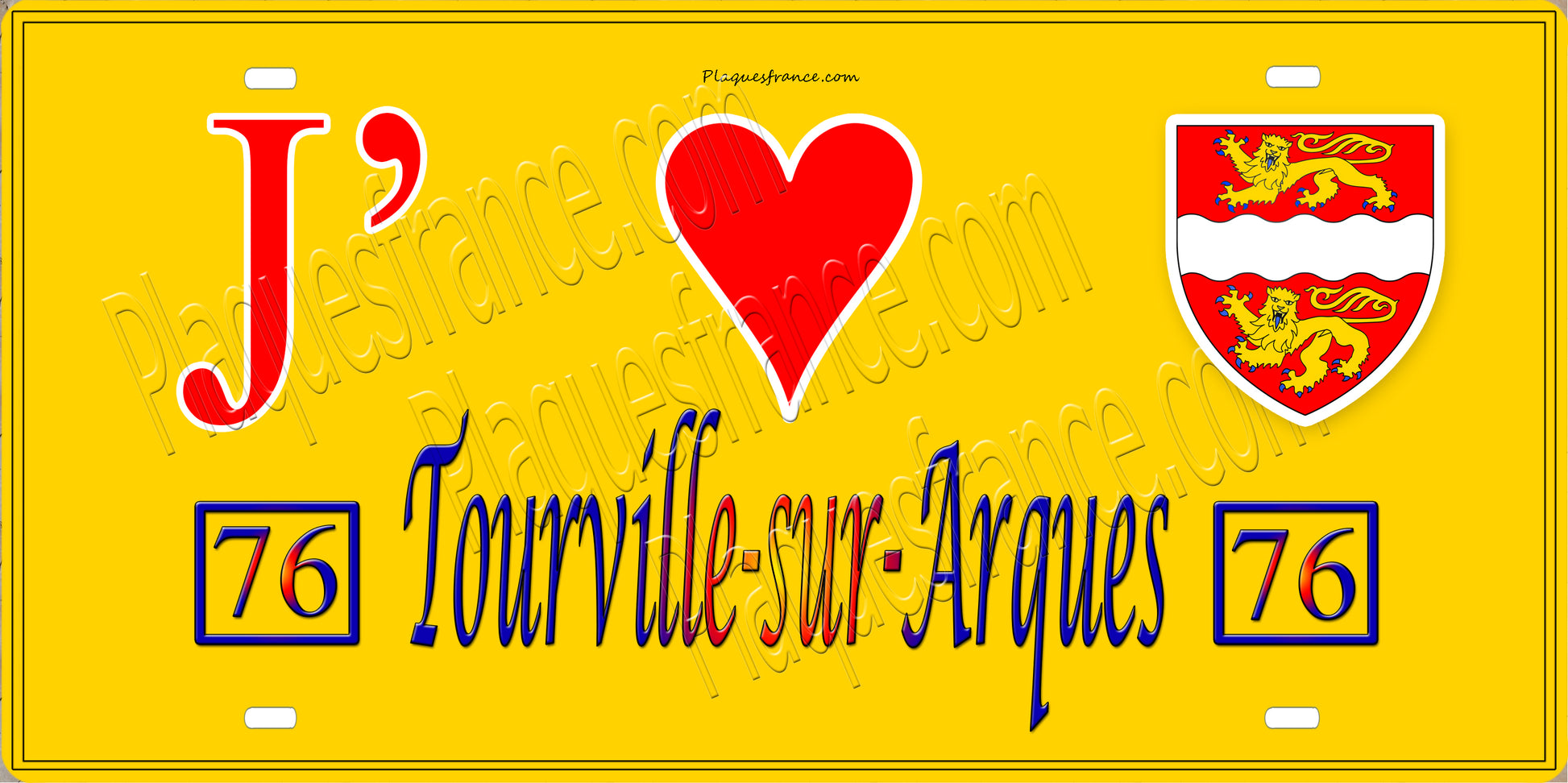 Plaque métal décorative 15x30 J' ❤️ Tourville-sur-Arques, Seine Maritime (76) jaune