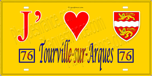 Plaque métal décorative 15x30 J' ❤️ Tourville-sur-Arques, Seine Maritime (76) jaune