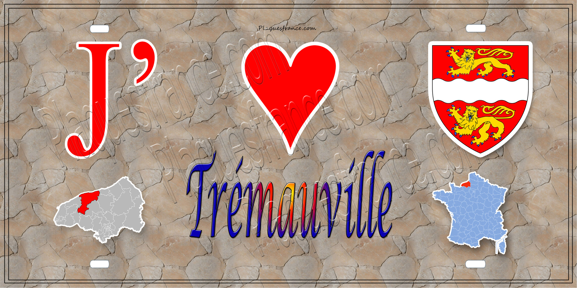 Plaque métal décorative 15X30 J' ❤️ Trémauville, Seine Maritime (76) antique carte
