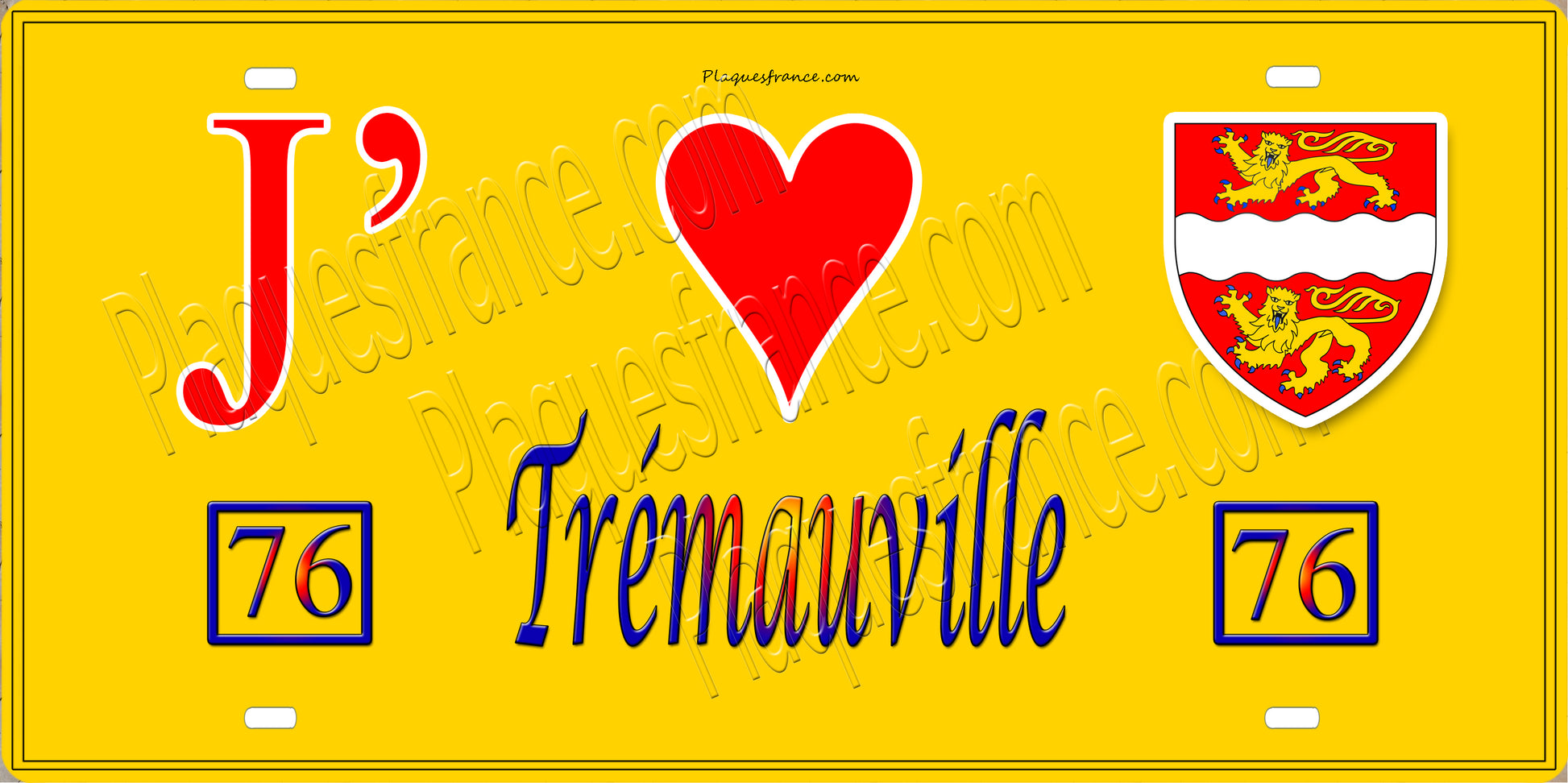 Plaque métal décorative 15X30 J' ❤️ Trémauville, Seine Maritime (76) jaune