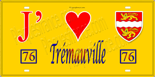 Plaque métal décorative 15X30 J' ❤️ Trémauville, Seine Maritime (76) jaune