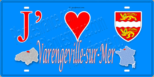 Plaque métal décorative 15x30 J' ❤️ Varengeville-sur-Mer, Seine Maritime (76) bleu carte