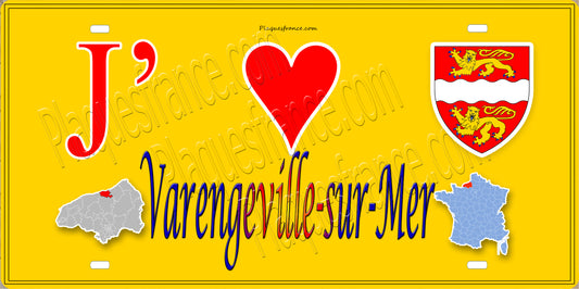 Plaque métal décorative 15x30 J' ❤️ Varengeville-sur-Mer, Seine Maritime (76) jaune carte