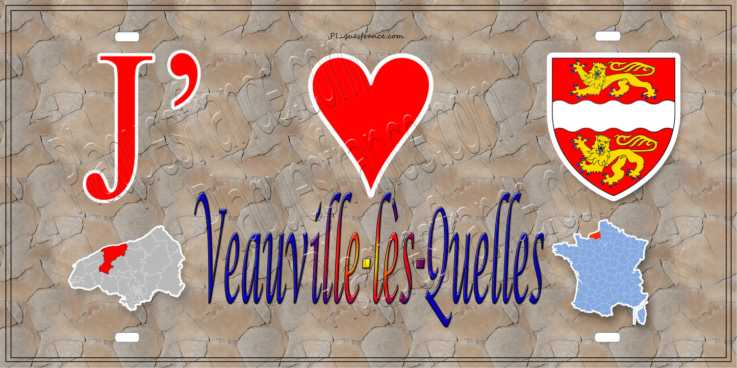 Plaque métal décorative 15X30 J' ❤️ Veauville-lès-Quelles, Seine Maritime (76)