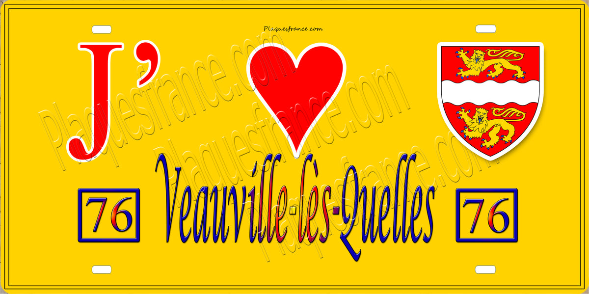 Plaque métal décorative 15X30 J' ❤️ Veauville-lès-Quelles, Seine Maritime (76)