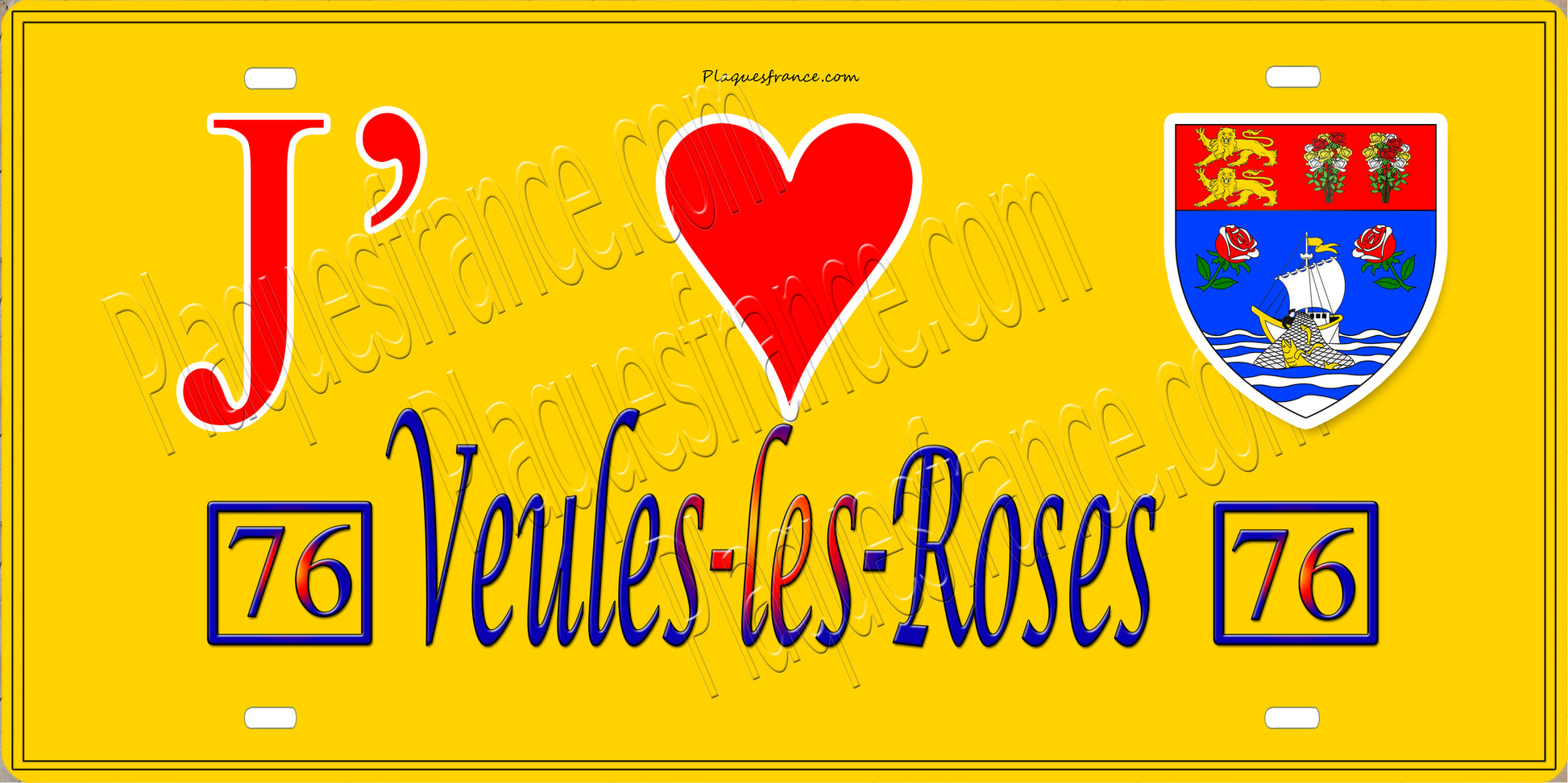 Plaque métal décorative 15X30 J' ❤️ Veules-les-Roses, Seine Maritime (76) jaune