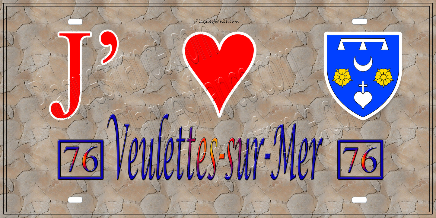 Plaque métal décorative 15X30 J' ❤️ Veulettes-sur-Mer, Seine Maritime (76) antique