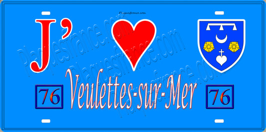 Plaque métal décorative 15X30 J' ❤️ Veulettes-sur-Mer, Seine Maritime (76) bleu