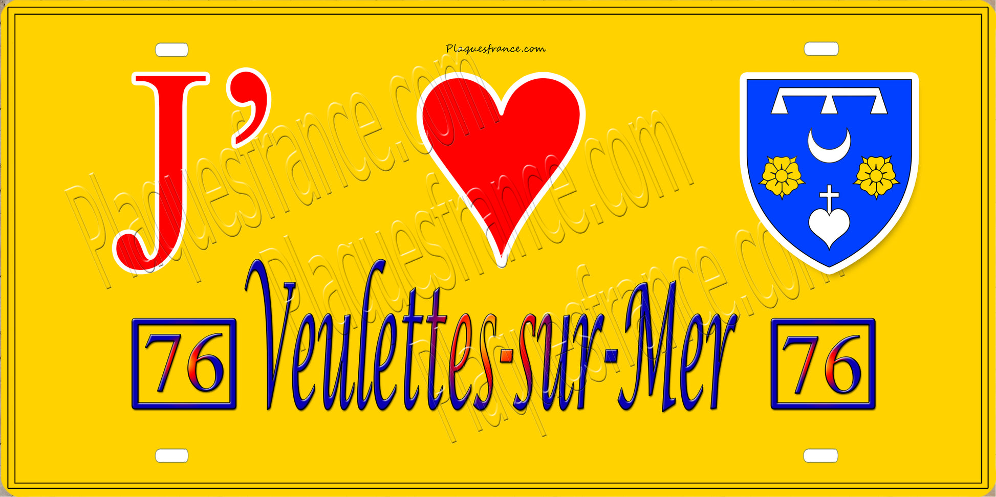 Plaque métal décorative 15X30 J' ❤️ Veulettes-sur-Mer, Seine Maritime (76) jaune