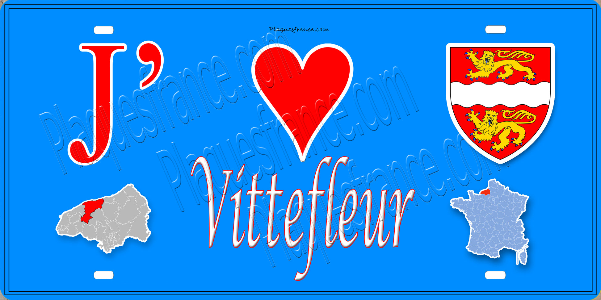 Plaque métal décorative 15X30 J' ❤️ Vittefleur, Seine Maritime (76)
