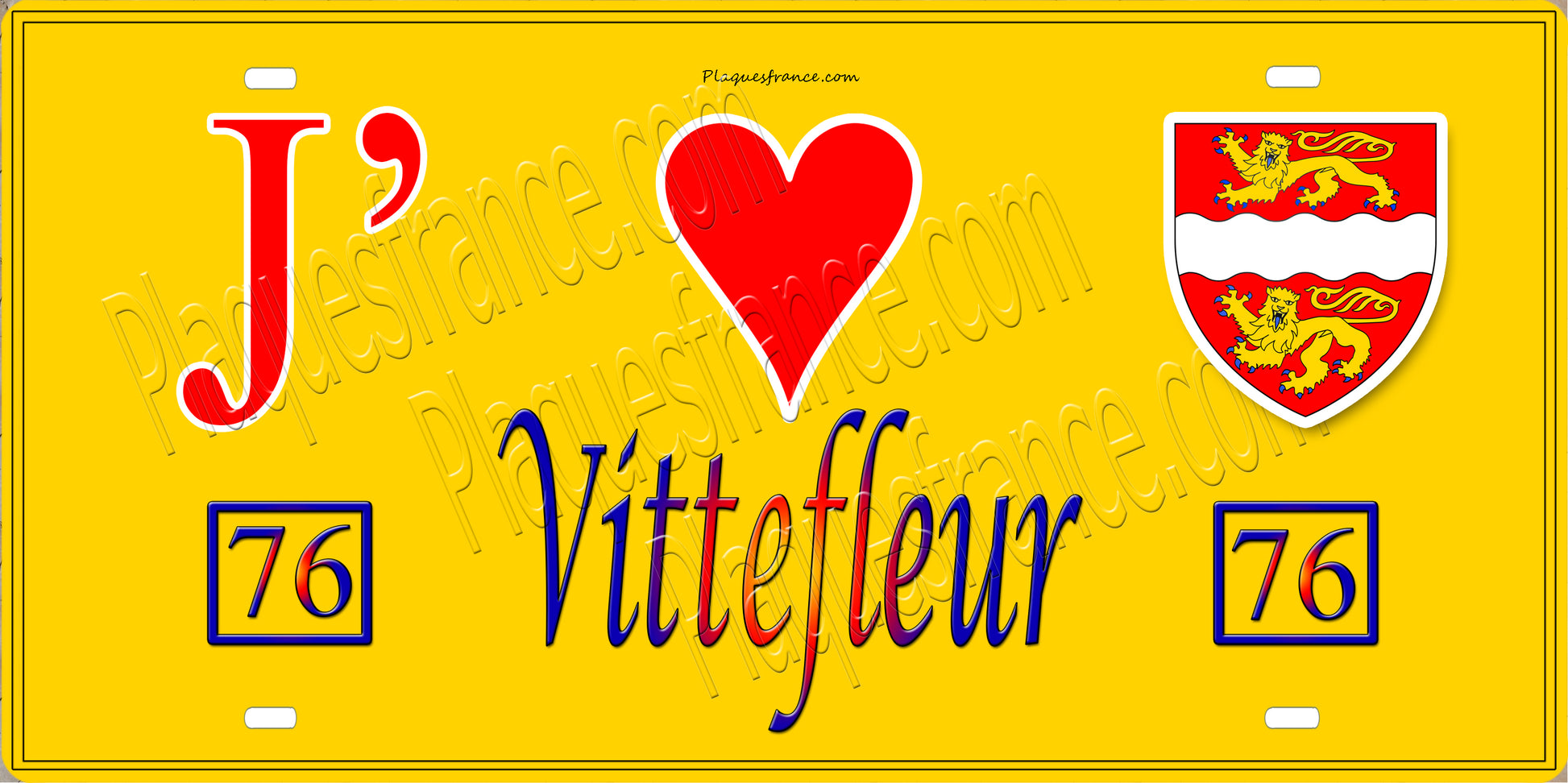 Plaque métal décorative 15X30 J' ❤️ Vittefleur, Seine Maritime (76) jaune