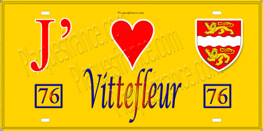 Plaque métal décorative 15X30 J' ❤️ Vittefleur, Seine Maritime (76) jaune