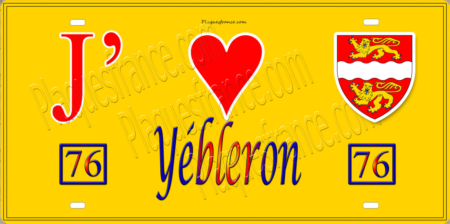 PlaqPlaque métal décorative 15X30 J' ❤️ Yébleron, Seine Maritime (76) jaune
