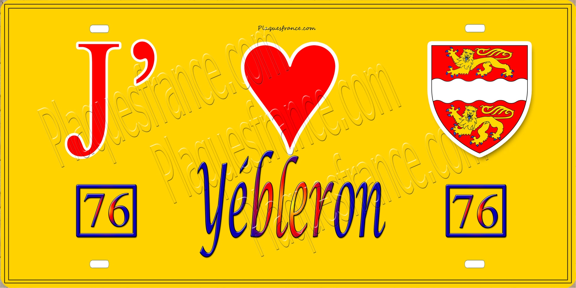 PlaqPlaque métal décorative 15X30 J' ❤️ Yébleron, Seine Maritime (76) jaune