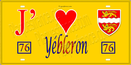PlaqPlaque métal décorative 15X30 J' ❤️ Yébleron, Seine Maritime (76) jaune