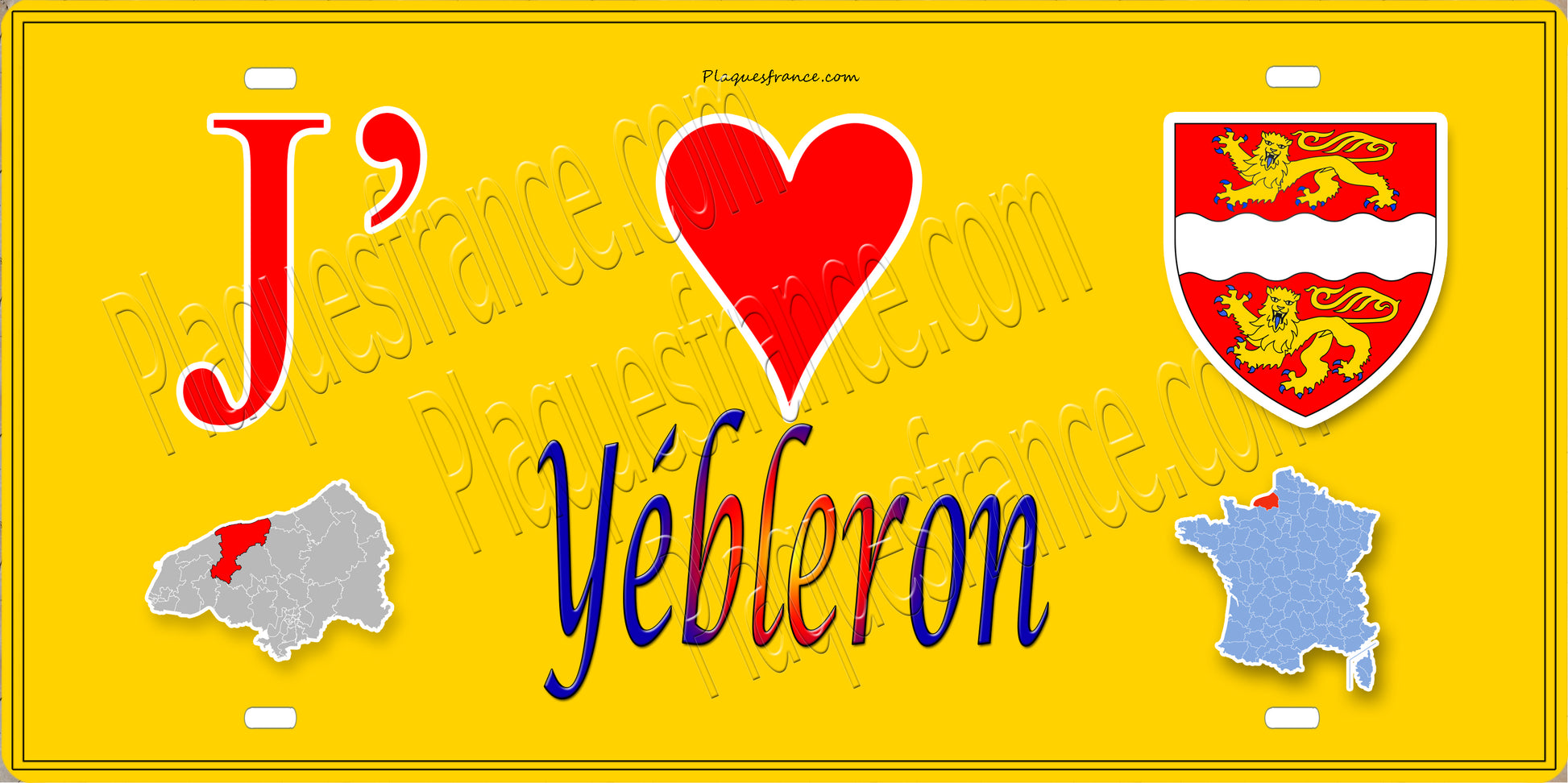 PlaqPlaque métal décorative 15X30 J' ❤️ Yébleron, Seine Maritime (76) jaune carte