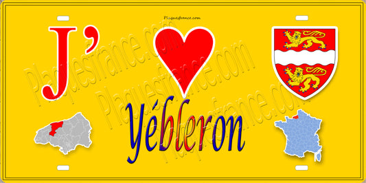 PlaqPlaque métal décorative 15X30 J' ❤️ Yébleron, Seine Maritime (76) jaune carte