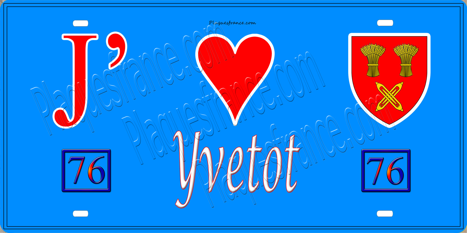 Plaque métal décorative 15X30 J' ❤️ Yvetot, Seine Maritime (76) bleu