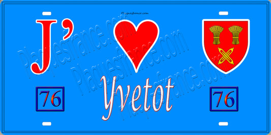 Plaque métal décorative 15X30 J' ❤️ Yvetot, Seine Maritime (76) bleu