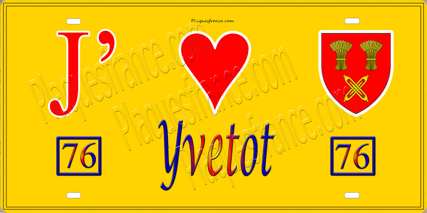 Plaque métal décorative 15X30 J' ❤️ Yvetot, Seine Maritime (76) jaune