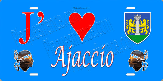 Plaque métal décorative 15 x 30 cm fond bleu J' ❤️ Ajaccio Corse Corse du Sud