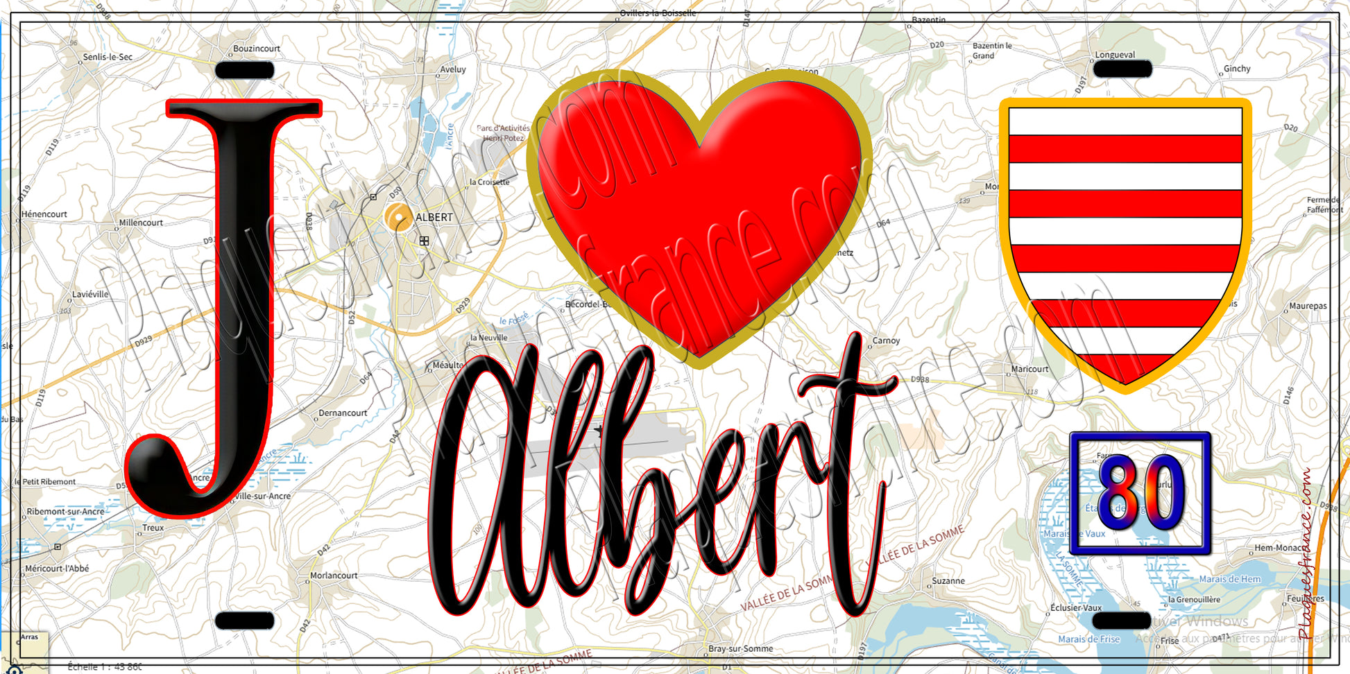 Plaque métal décorative  J' ❤️ Albert, Somme (80)