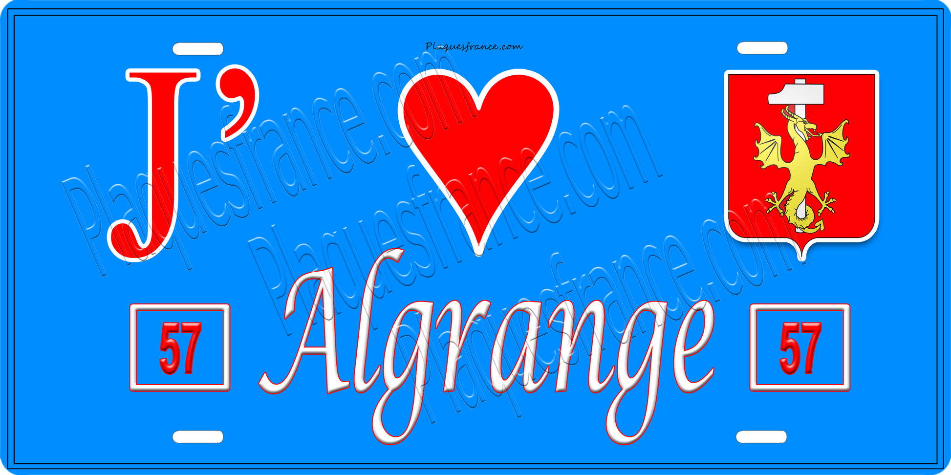 Plaque métal décorative J' ❤️ Algrange, Moselle, mur bleu 57 