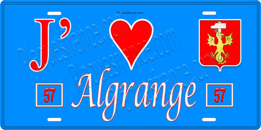 Plaque métal décorative J' ❤️ Algrange, Moselle, mur bleu 57 