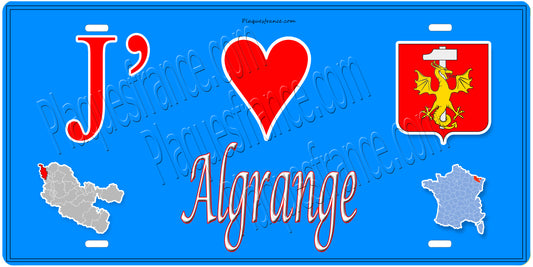 Plaque décorative J' ❤️ Algrange, Moselle, mur bleu carte
