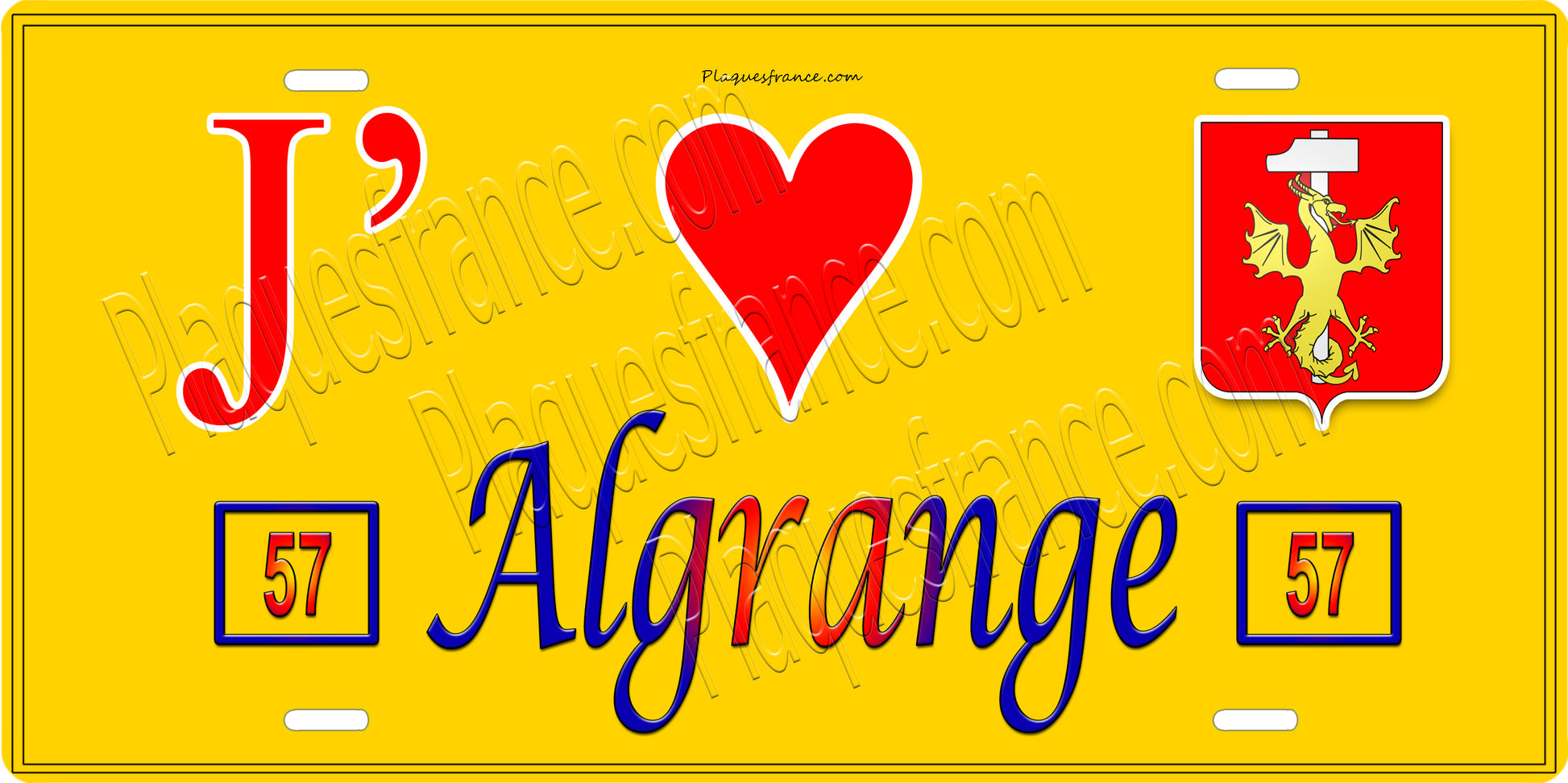 Plaque métal décorative J' ❤️ Algrange, Moselle mur jaune 57