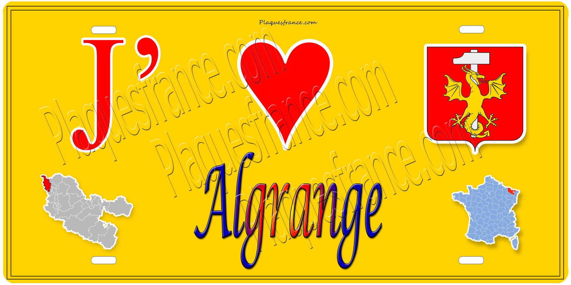 Plaque métal décorative  J' ❤️ Algrange, Moselle 57