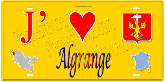 Plaque métal décorative  J' ❤️ Algrange, Moselle 57